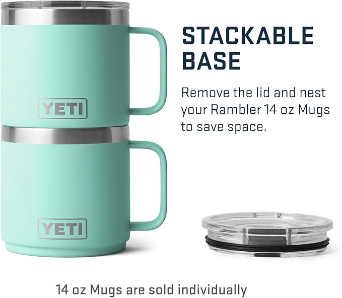 YETI Rambler 14 oz Stackable Mug, Vacuum Insulated, Stainless Steel with MagSlider Lid, Seafoam