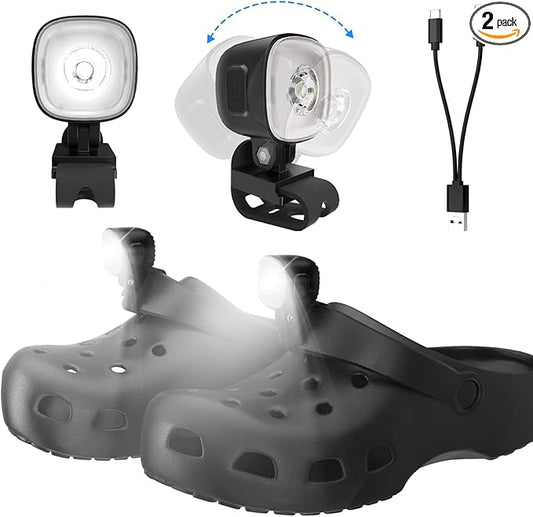 2 Original Rechargeable Headlights for Croc Charms, Rechargeable Flashlight for Croc Kids Girl Boy Women Men Sandal, Christmas Lights, Clip on Clog Headlamp Shoe Decoration for Crocs