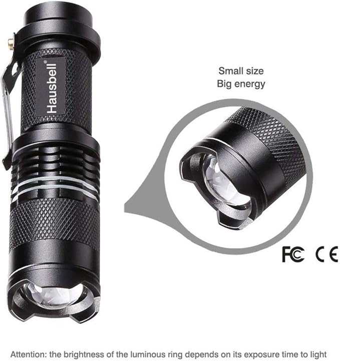 HAUSBELL Flashlights, Handheld Flashlights, 7W Mini LED Flashlights, Flashlights High Lumens, Zoomable Water Resistant, 3 Modes, Flash Light for Kids Indoor Outdoor Hiking Camping, 4 Pack