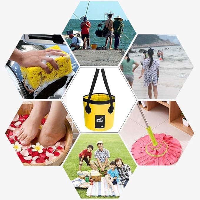 Collapsible Bucket with Handle, Multifunctional Foldable Water Container for Camping, Hiking, Traveling, Fishing, Washing, Gardening, Waterproof, Durable, Lightweight, Black (SFVYELLOW, 12L)