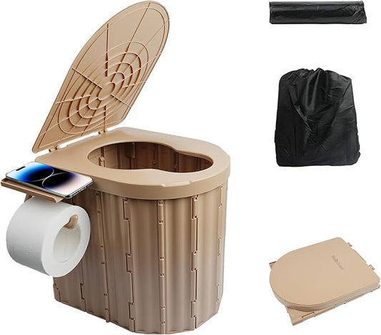 Foldable Portable Toilet for Adults, Upgraded Ergonomic Camping Toilet with 500 Lbs Load-Bearing Capacity, Emergency Car/Travel Toilet or Portable Potty for Adults