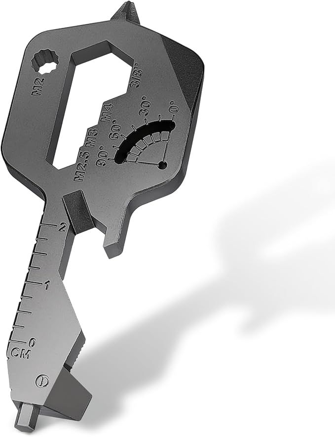 20 In 1 Multitool Pocket Tool, Gift for Boyfriend Him Husband Men, EDC Gadgets with Bottle Opener, Screwdriver, Hex Wrench - Unique Mini Utility Key Shaped Pocket Tool, Black, 1 Pack