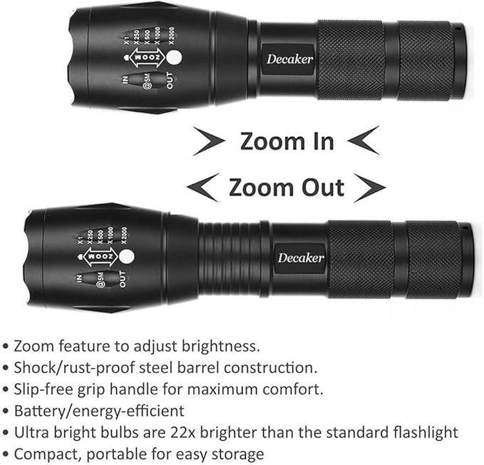 Tactical Flashlight Military Grade 5 Mode 3000 Lumens Tactical Led Waterproof Flashlights, 4-Pack