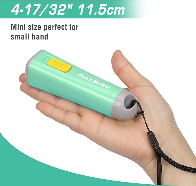 EverBrite Kids Flashlight, Mini LED Flashlight, Plastic Torch Use for Emergencies, Camping, Outdoor with Lanyard 3AAA Battery Included, Green