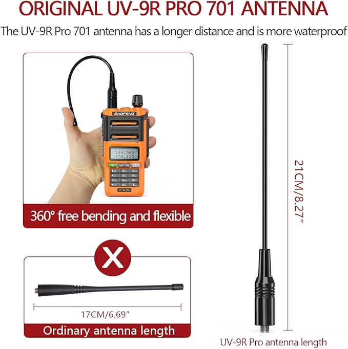 BAOFENG Ham Radio Handheld UV-9R Pro 8W Dual Band Two-Way Radio Tri- Power Waterproof Transceiver Long Range Walkie Talkie Rechargeable with Type-C Charger Cable