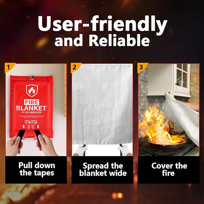 HOMEXCEL Fire Blanket Emergency for Home and Kitchen - 4 Pack, Emergency Fire Retardant Blankets, Flame Suppression Fiberglass Fire Blanket for House Camping Grill Car Office Warehouse Survival Safety