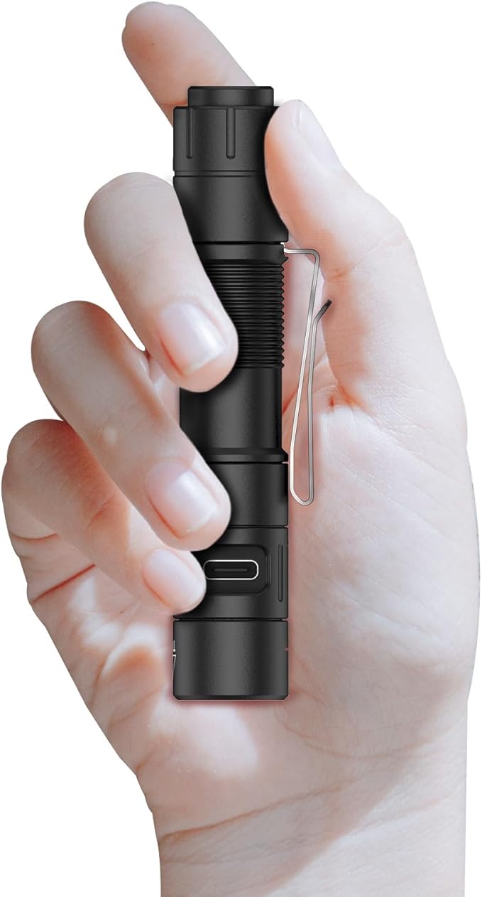 FZH S21 Rechargeable LED Flashlight 880 Lumen Mini EDC Tail Switch Flashlight (Powered by USB Rechargeable Battery), Slim Pocket Flash Light with On/Off Locking Mode for Camping, Outdoor, Emergency