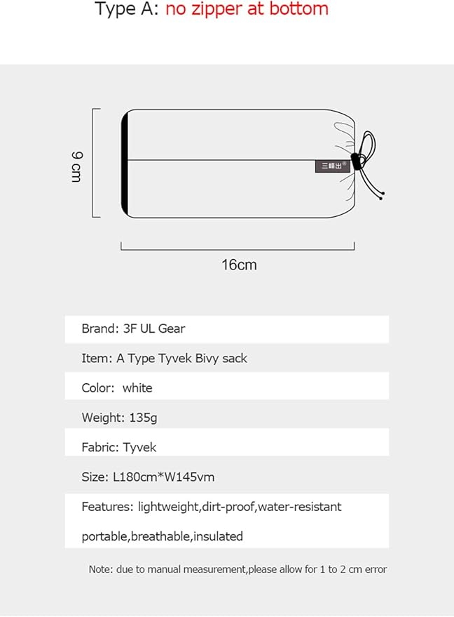 Tyvek Sleeping Bag Cover Liner Waterproof Bivy Sack