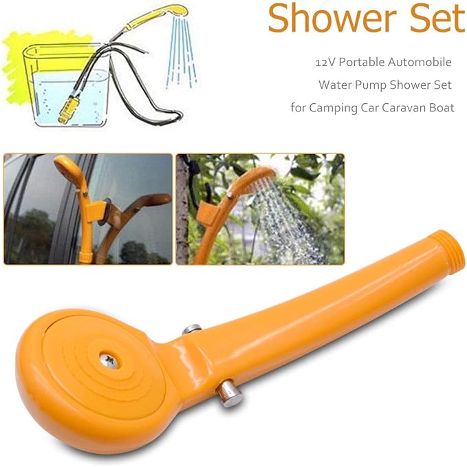 MASO Portable Outdoor Shower Kit, 12V Camping Showers with Water Pump, 5 Meter Cable with Cigarette Lighter Plug, Max 7L Water Per Minute for Champing Pet Bath