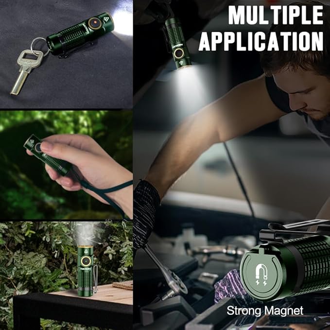NICRON 1200 Lumens EDC Flashlight with Magnet, Type-C Rechargeable Pocket Light Compact High Lumens Handheld Light, C1 Mini Flashlight 7 Modes for Outdoor Camping, Hiking (Green)