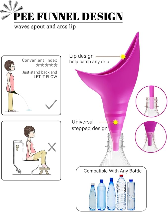 Female Urinal, Silicone Standing Pee Funnel Portable Female Urination Device Reusable for Road Trip,Travel, Camping Gear Essentials Urinal for Women with Cup