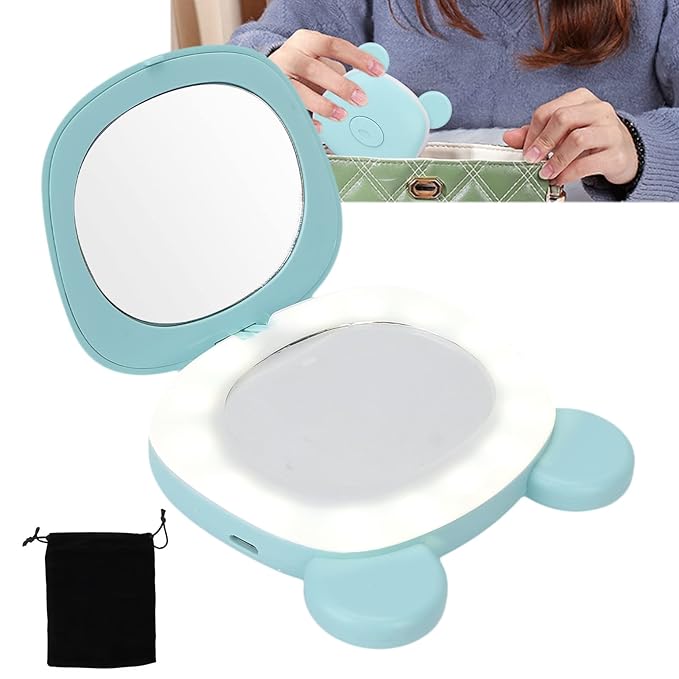 Hand Warmers Rechargeable, Electric Hand Warmer, Small Compact USB Handwarmer with Pocket Mirror Light Portable Hands Heater for Men and Women for Home Travel Use Camping Fishing Skiing(Blue Bear)