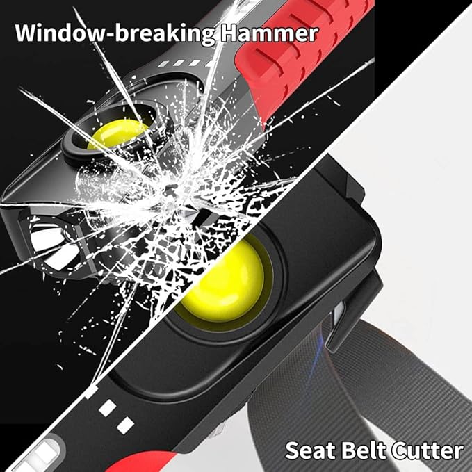 Car Flashlights for Emergencies, Window Breaker Seatbelt Cutter Multifunction LED Work Light, 4 Modes Bright COB Rechargeable Inspection Light for Car Repair, Household, Camping