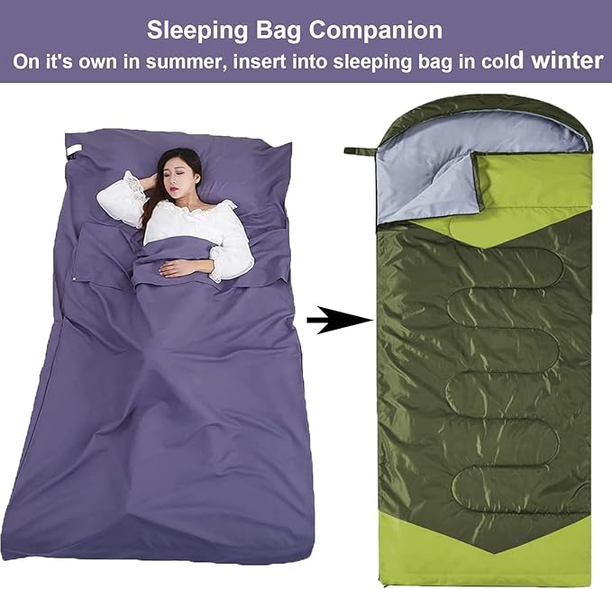 Sleeping Bag Liner Portable Travel Camping Sheets Lightweight and Compact Sleeping Sack Sheets for Adults Comfortable Liners for Traveling Hotel Camping Picnic Hostels Backpacking