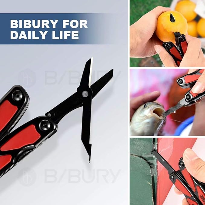 BIBURY Multitool Pliers, 14 in 1 Multi Tool with Flashlight, Scissors, Knife, Stainless Steel Pocket Knife Multifunctional EDC Tool for Camping, Survival, Fishing, Hiking, Hunting