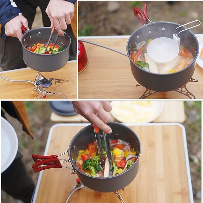 Bulin 24/13/11/8/4 PCS Camping Cookware Mess Kit Lightweight Backpacking Cooking Set Outdoor Cook Gear for Family Hiking, Picnic(Kettle, Pot, Frying Pan, Bowls, Plates, Spoon)