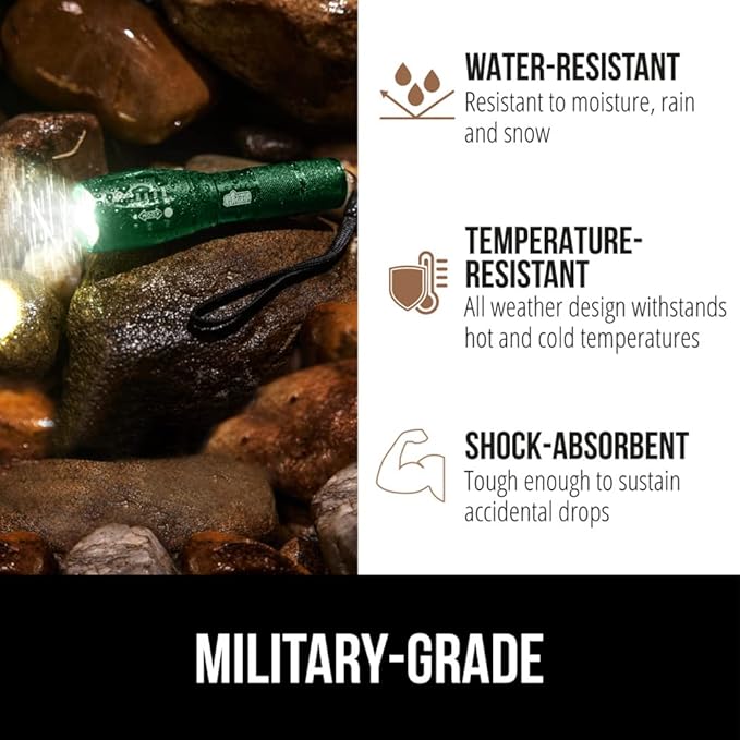 Gorilla Grip Powerful LED 750 FT Water Resistant 5 Adjustable Mode Tactical Flashlight, High Lumens Ultra Bright Battery Life Zoom Flashlights, Small Camping Car Mini Flash Light Accessories, Green