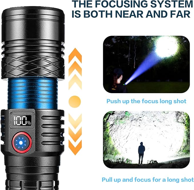Flashlights High Lumens Rechargeable, Super Bright Flashlight, Adjustable Tactical Flashlight 5Mode Waterproof Handheld Flash light for Emergencies, Camping, Hiking