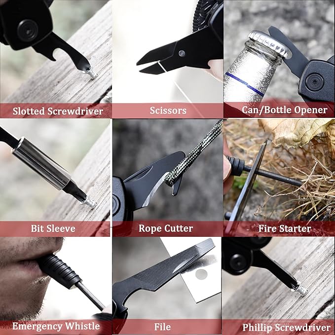 Multitool with Pliers, Fire Starter, whistle,Scissors,Screwdriver, 15 in 1 EDC Multi Tool with Safety Locking, Christmas Stocking Stuffers for Men Dad Gifts, Perfect for Outdoor Camping