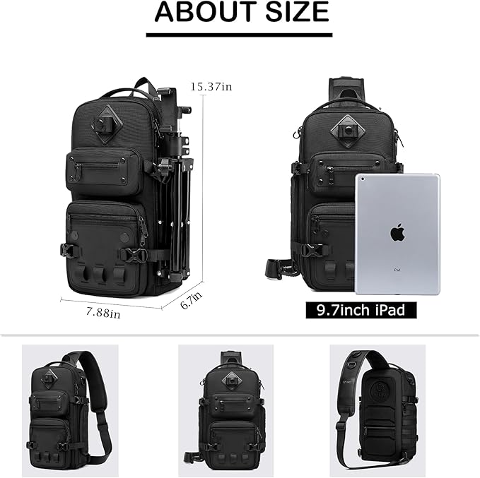 OZUKO Multipurpose Sling Bag for Men, Large Capacity Crossbody Shoulder Bag Waterproof Sling Chest Backpack with Tripod Holder Fit for Outdoor Travel Photography (Black)