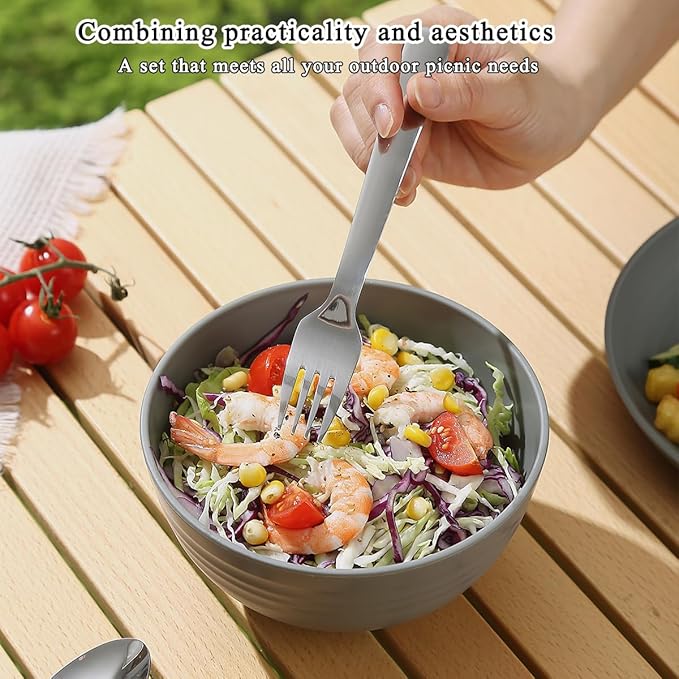 Camping Utensils, Reanea amping Mess Kit for Travel, Camping, Picnic, Outdoor, Camping Gear Include Knife, Spoon, Fork Cutlery Set, Cup, Bowl, Plate, Camping Essentials for 1