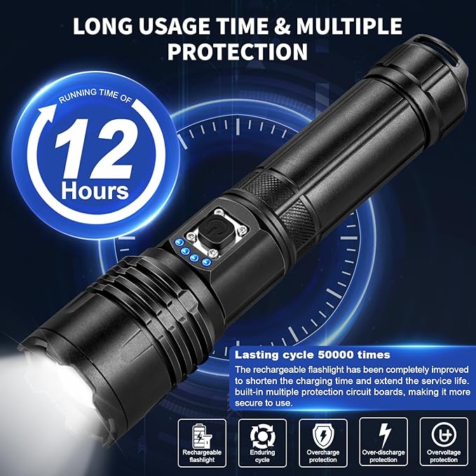 Cinlinso Flashlights High Lumens Rechargeable, 990,000 Lumens Super Bright Led Flash Light, IPX6 Waterproof, 5 Modes Brightest Powerful Handheld Flashlights for Camping Home Hunting