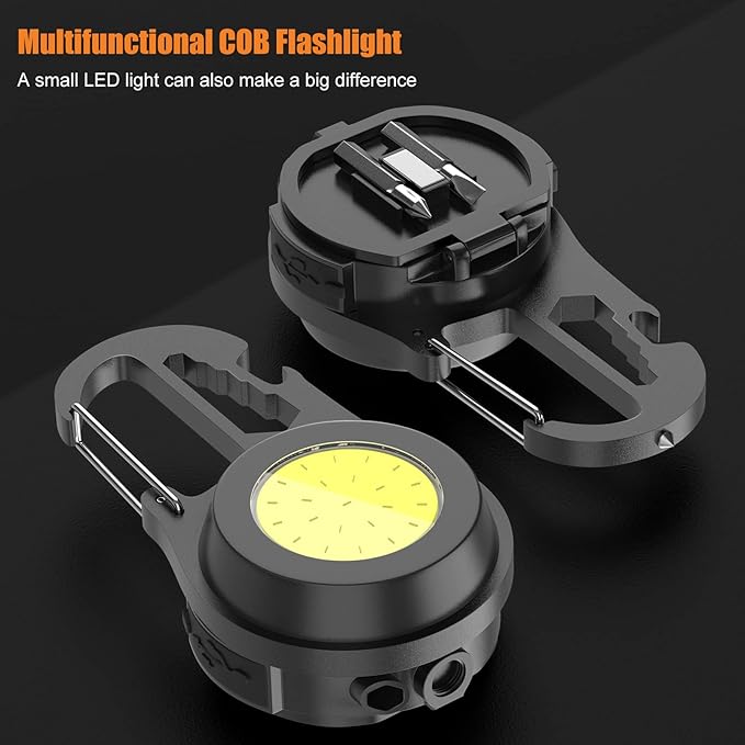 Mini Flashlight COB Small Flashlight 800Lumen Rechargeable Light Keychain Flashlight Portable Pocket Light Folding Stand Magnetic Flashlight for Camping,Fishing,Walking,BottleOpener (dark gray02)