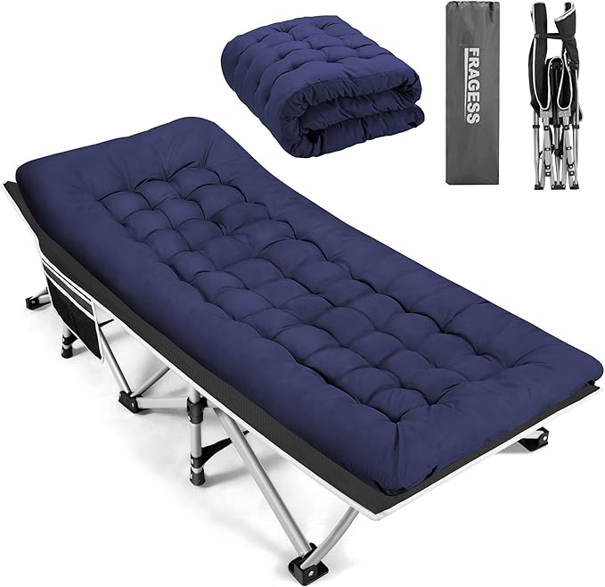 Portable Camping Cot, Sleeping Cot for Adult, 28" Extra Wide Heavy Duty Folding Cot Max Load 600LBS with Thick Mattress, Portable Camping Bed for Camp Outdoor/Office, Home Nap (Blue)