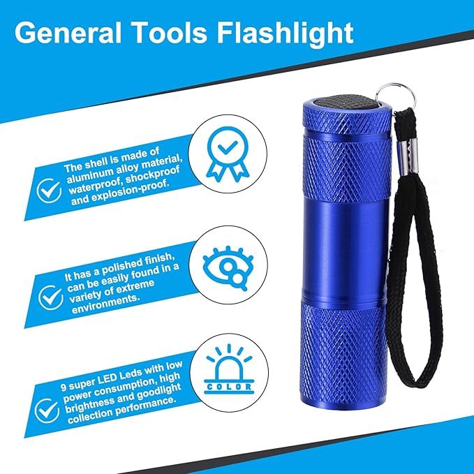 PATIKIL 9 LED Mini Flashlights, Aluminum Pocket Flashlight Torch with Lanyard for Camping, Hiking, Outdoor Emergencies, Blue