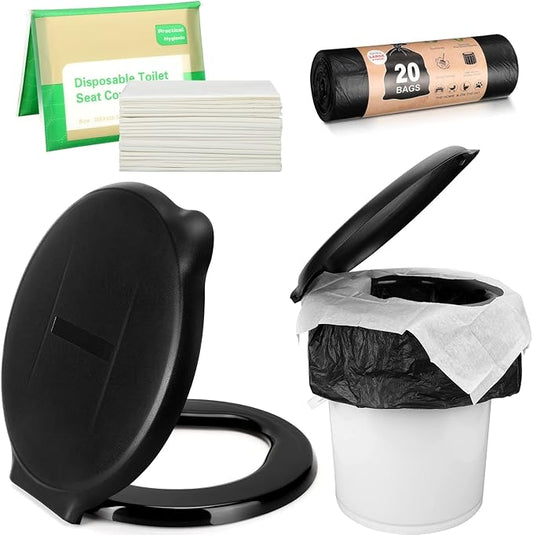 Glenmal 5 Gallon Bucket Portable Camping Toilet Seat Toilet Bags and Toilet Seat Covers Set Emergency Toilet Seat Waste Potty Bags Disposable Paper Toilet Liners for Adult Kid Camping Hiking