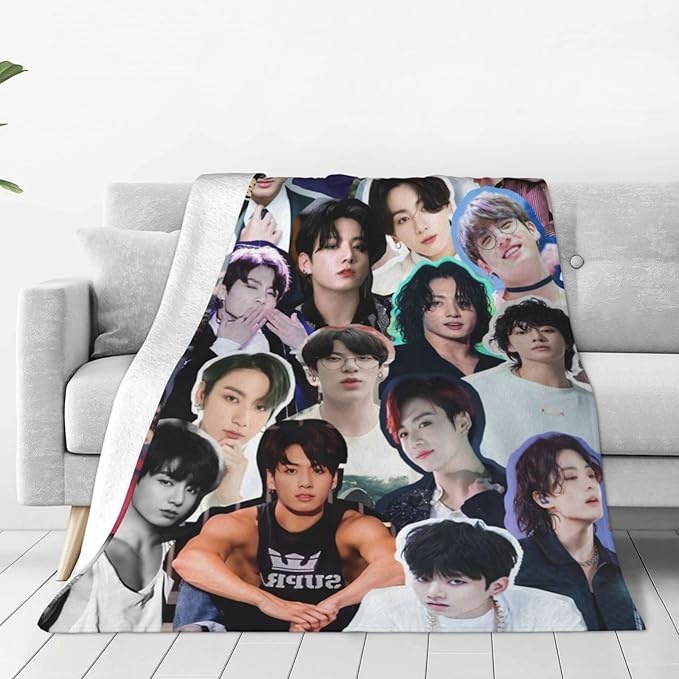 Jung Kook Blanket 60"X80" Soft and Comfortable Warm Fleece Throw Full Picture of Idol Group Blankets Yoga Blankets Beach Blanket Picnic Blankets Gift for Dorm Room Decor Sofa Bed Camping Travel