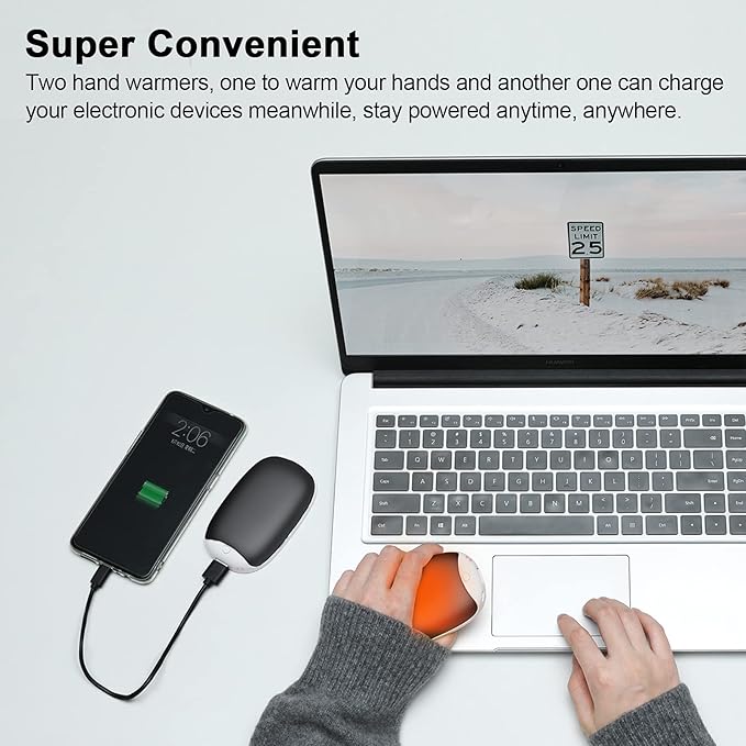 2 Pack Hand Warmers Rechargeable, 8000mAh Electric Portable Pocket Hand Warmer/Power Bank, Great for Outdoor Sports, Hunting, Golf, Camping, Warm Gifts for Women, Men