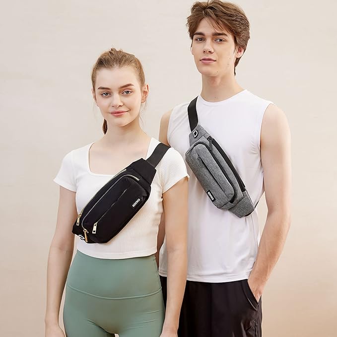 SINNO Large Crossbody Fanny Pack for Women Men Belt Bag With 4-Zipper Pockets for Travel Running Hiking Workout Dog Walking Outdoors Sport Fishing Waist Pack Bag Carrying All Phones
