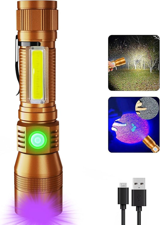 Black Light Flashlight, 3 in-1 Rechargeable Flashlights, UV Light Magnetic LED Flashlight High Lumens, 7 Mode Camping Waterproof Flashlight for Pet Urine Detection (1pack Brown)