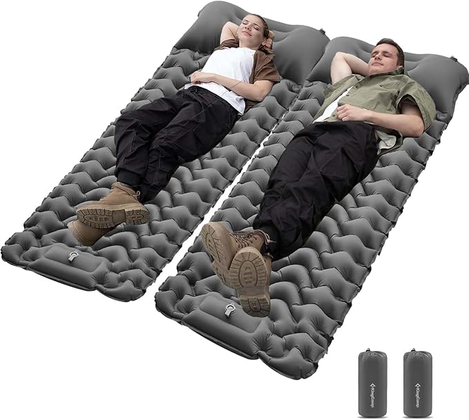 KingCamp Sleeping Pad for Camping, Inflatable Sleeping Pad Ultralight Connectable Camping Mattress with Pillow Built-in Foot Pump for Backpacking Hiking Tent Cot