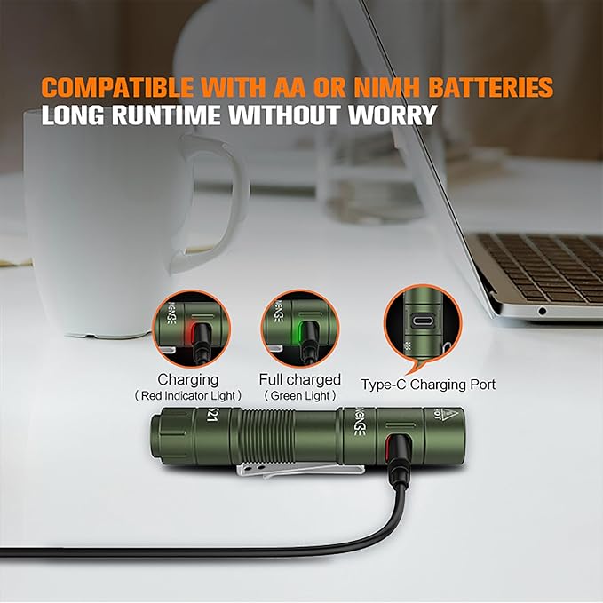 S21 AA Rechargeable Mini Flashlight, 880 High Lumen LED Flashlight, Magnetic Tail Switch EDC Pocket Flashlight, Suitable for Hiking, Camping, Outdoor and Emergency Situations(Green)