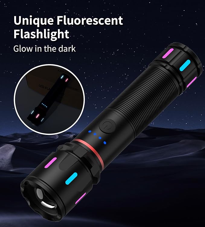 2 Pack LED Rechargeable Flashlights High Lumens, 1500+ Lumens Super Bright Zoomable Fluorescent Flashlights, Waterproof Powerful Multifunctional Flashlights for Home Camping Hiking