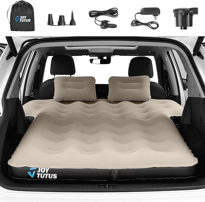 JOYTUTUS SUV Air Mattress Camping Bed,3.0 Thickened Flocking Car Camping Inflatable Mattress,Anti-Leakage,with 2 Pillows & Electric Pump Universal Car Bed for SUV Trunk and Rear Seat