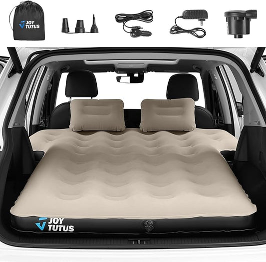 JOYTUTUS SUV Air Mattress Camping Bed,3.0 Thickened Flocking Car Camping Inflatable Mattress,Anti-Leakage,with 2 Pillows & Electric Pump Universal Car Bed for SUV Trunk and Rear Seat