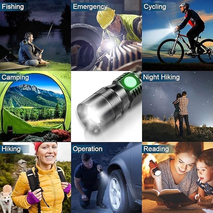 Magnetic Flashlight USB Rechargeable, Work Flash Light 2000Lumens, Super Bright LED Flash Light with COB, Zoomable IP65 Water-Resistant Tactical Flashlights Camping