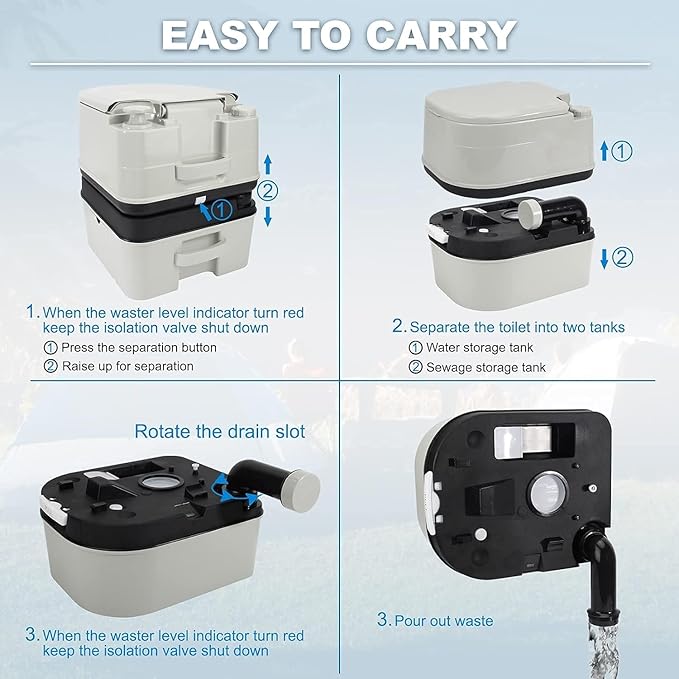 Portable Toilet RV Potty, 6.4 Gallon 24L Piston Pump Flush with Level indicator Detachable Anti-Leak Handle Water Pump,Rotating Spout Indoor & Outdoor Hiking Toilet for Camping, Fishing Travel