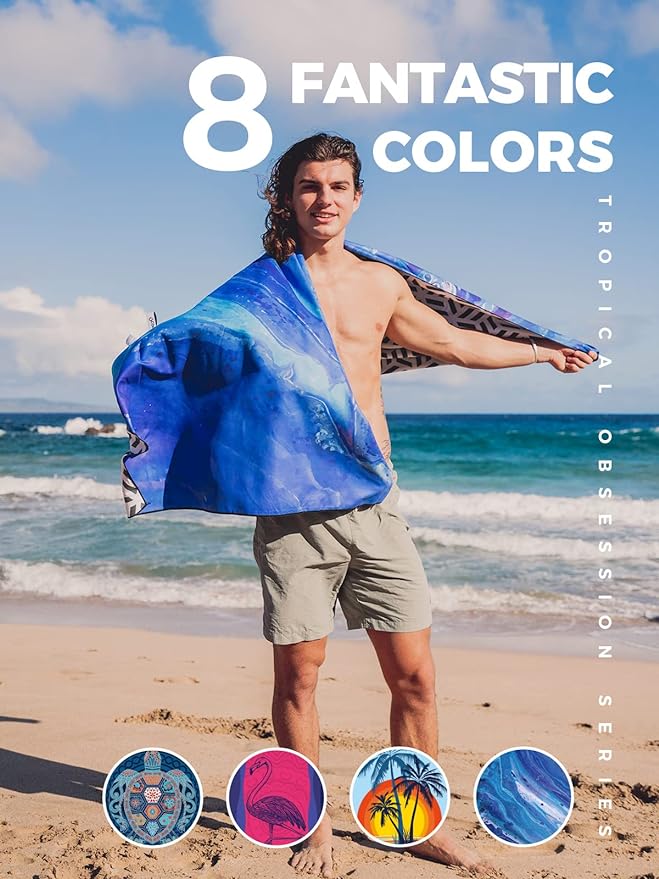 OCOOPA Microfiber Beach Towel Fast Drying, Extra Large 63" x 31" Sand Free Beach Towel Super Lightweight Towels for Swimming Pool, Camping, Picnic, Yoga Gym Sports