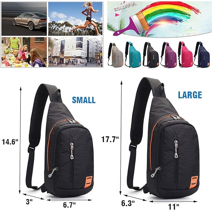 Peicees Small Sling Backpack Waterproof Unisex Shoulder Bag Chest Crossbody Daypack
