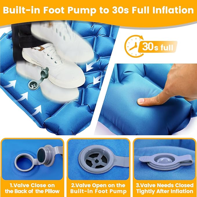Sleeping Pad, Compact Sleeping Pad for Camping with Pillow Built-in Foot Pump, Inflatable Sleeping Mat for Travel Backpacking Hiking Sleeping Bag Tent, Outdoor Adventure Camp Gear