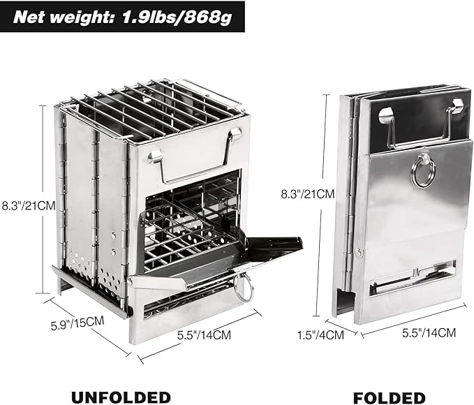 Wood Burning Camp Stove Camping Stove Folding Camp Stove Mini Camp Stove Folding Stove Wood Burning Rocket Portable Backpacking Stainless Steel Light Folding Stove for Outdoor Hiking BBQ