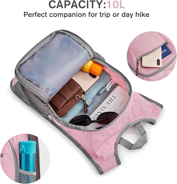 G4Free 10L/15L Hiking Backpack Lightweight Packable Hiking Daypack Small Travel Outdoor Foldable Shoulder Bag(Pink)
