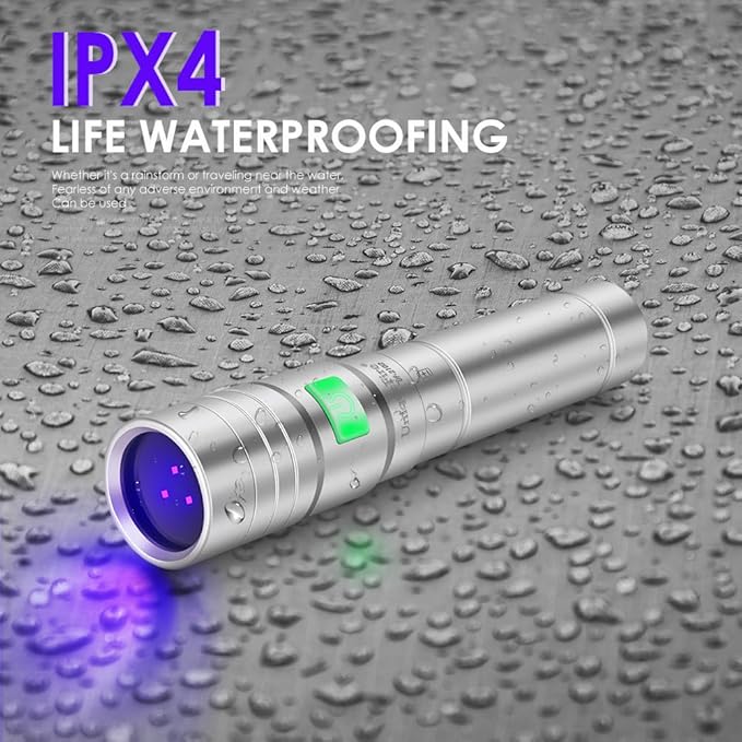 UniqueFire 365nm uv Black Light Flashlight Mini, 365nm uv Flashlight Rechargeable USB Strong UV LED Pocket Flash Light, Detector for Pet Urine, Fluorescent Agents, Paper Currency, Antique Jade