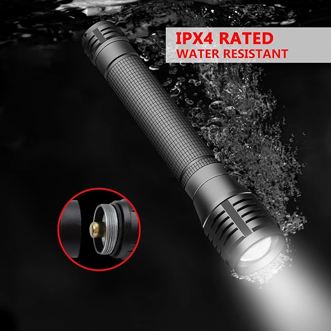 2000 Lumens LED Flashlight - AA Battery Powered, 3 Modes, Zoomable Focus, Water Resistant - Perfect for Camping, Hiking, Emergency (Battery not Included)