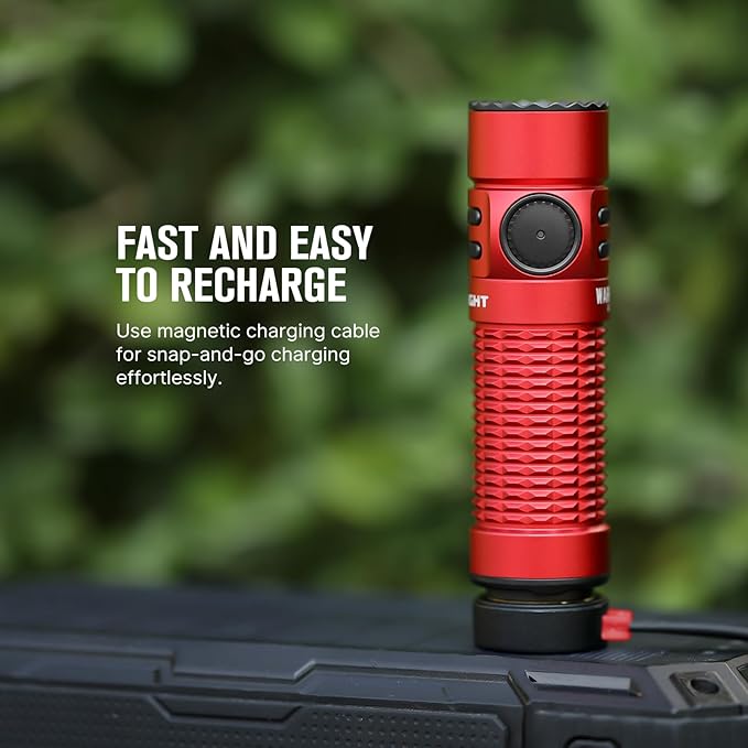 OLIGHT Warrior Nano Tactical Flashlight, 1200 Lumens Rechargeable LED Light with MCC Charger, Dual Switches EDC Flashlight for Emergency, Outdoors and Camping (Red)