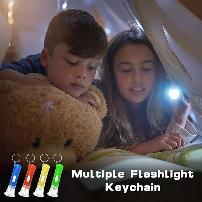 100 Pcs Mini Flashlight Keychains Bulk for Kids Assorted Colors Torch Keyring LED Bright Party Favors, Camping, Travel, Home or Office(4 Colors)